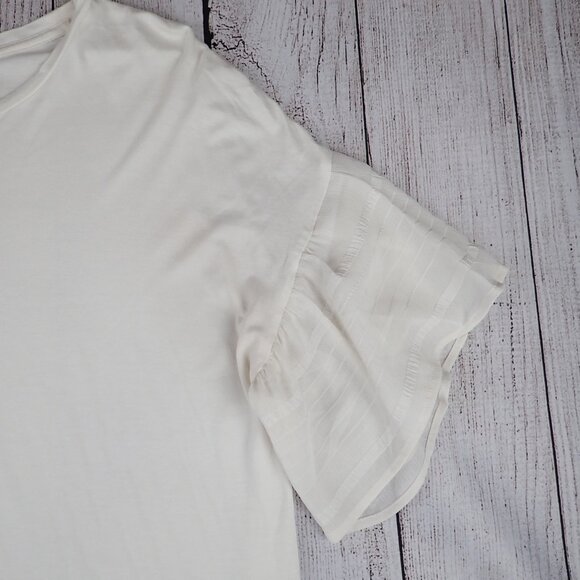 Banana Republic Factory Womens M White Flutter Short Sleeve Blouse - Picture 4 of 7